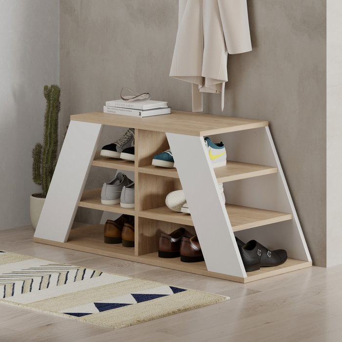 Hanah Home Pyramid Shoe Bench - Roble y Blanco